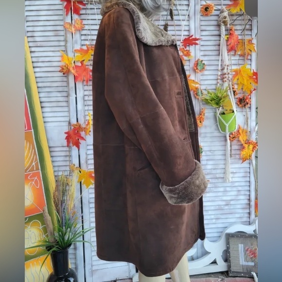 HIDE SOCIETY HiSO Suede Vintage Sherpa boho longline coat - Picture 3 of 16